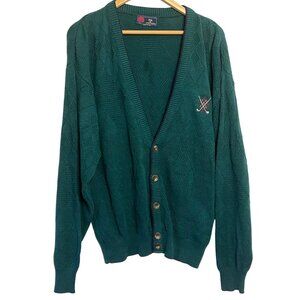 Isle Of Cotton L Green Cardigan Sweater Embroidered Golf Clubs USA Grandpa VTG